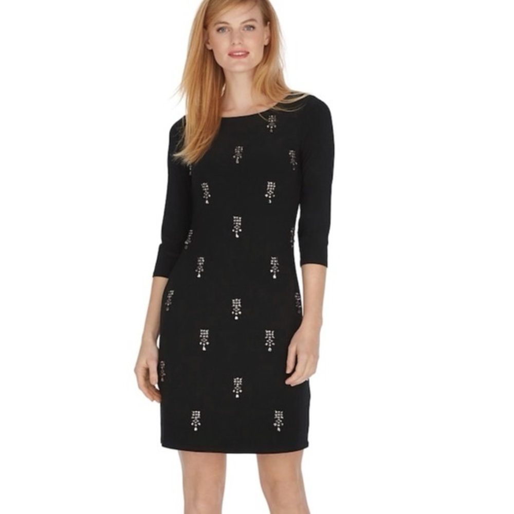 White House Black Market Black Dress with Silver Accents